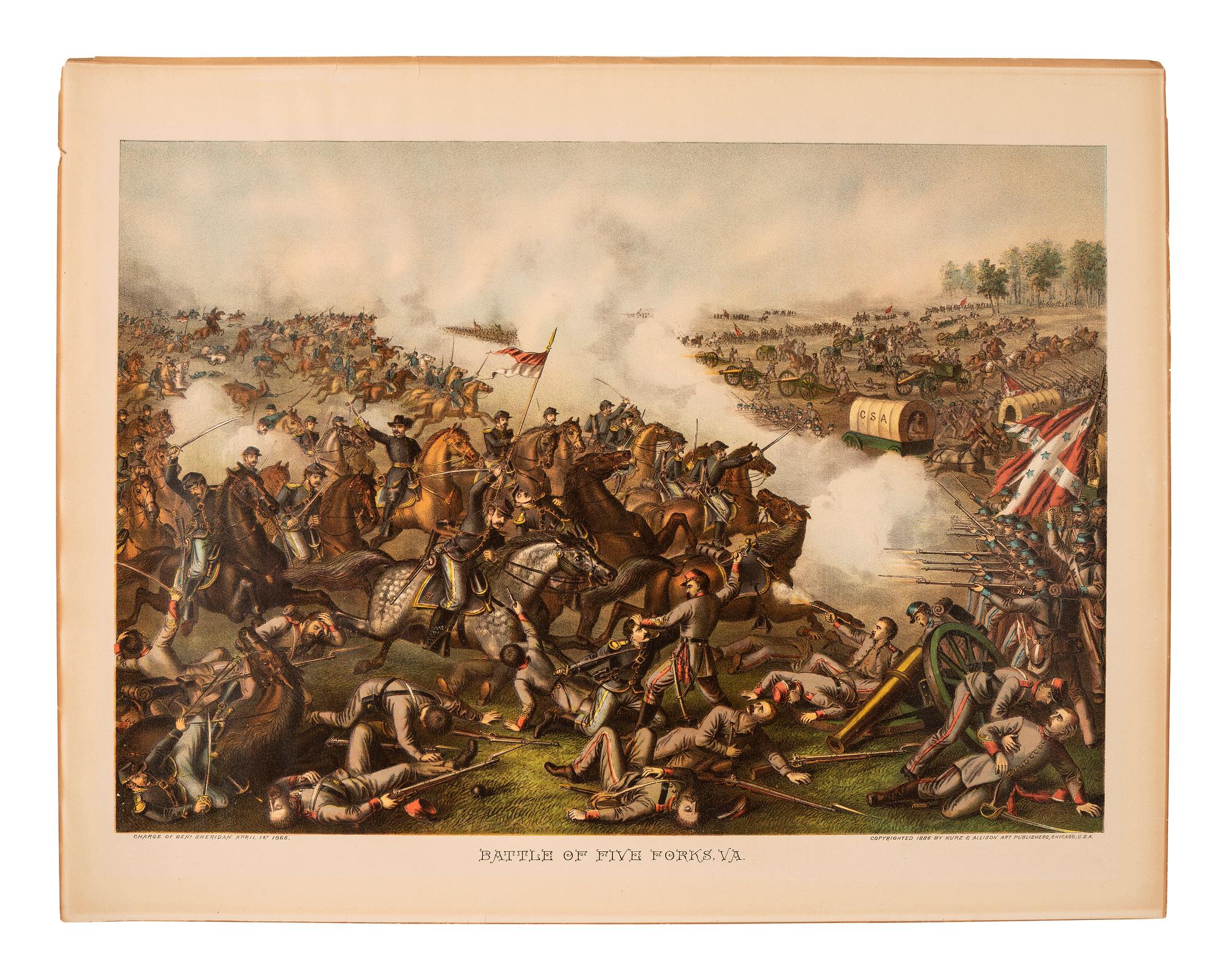[CIVIL WAR]. 5 Kurz & Allison Civil War-themed chromolithographs