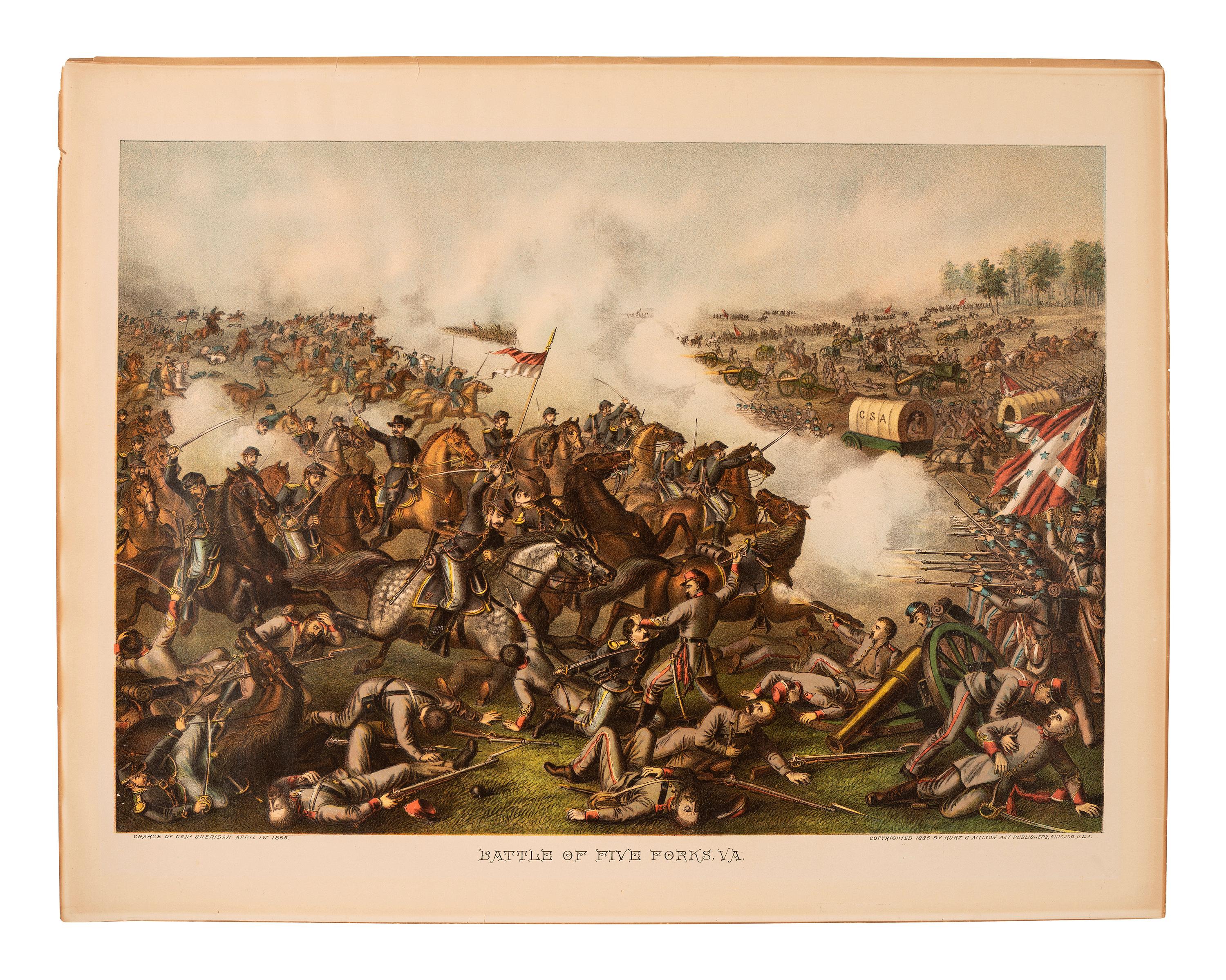 [CIVIL WAR]. 5 Kurz & Allison Civil War-themed chromolithographs