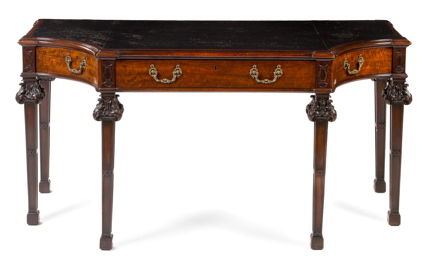 An English Mahogany Writing Table Height 29 1/2 x width 59 3/4 x depth 28 inches. — 19TH CENTURY