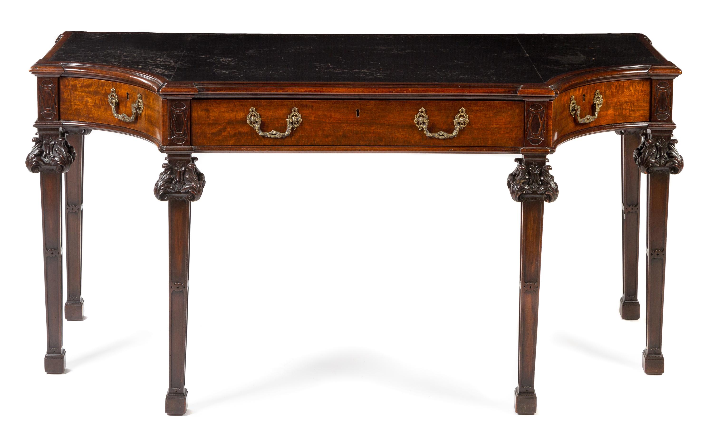 An English Mahogany Writing Table Height 29 1/2 x width 59 3/4 x depth 28 inches. — 19TH CENTURY