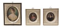 A Pair of Continental Portrait Miniatures on Ivory, Height of tallest 5 3/8 inches.
