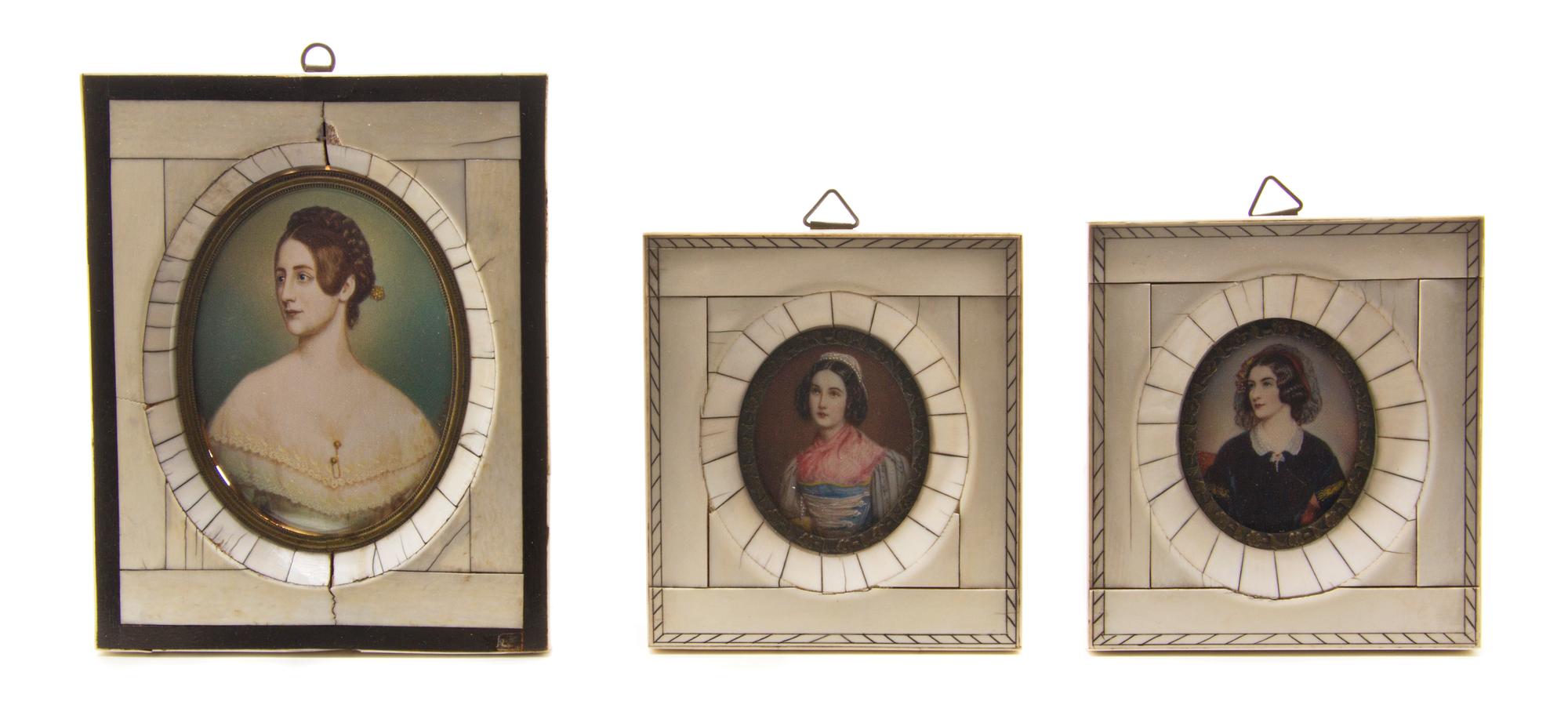 A Pair of Continental Portrait Miniatures on Ivory, Height of tallest 5 3/8 inches.