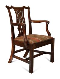 A George III Style Walnut Open Armchair — EARLY 20TH CENTURY