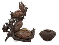 Two Japanese Basket Work Articles Height of basket 5 inches. — 19TH CENTURY