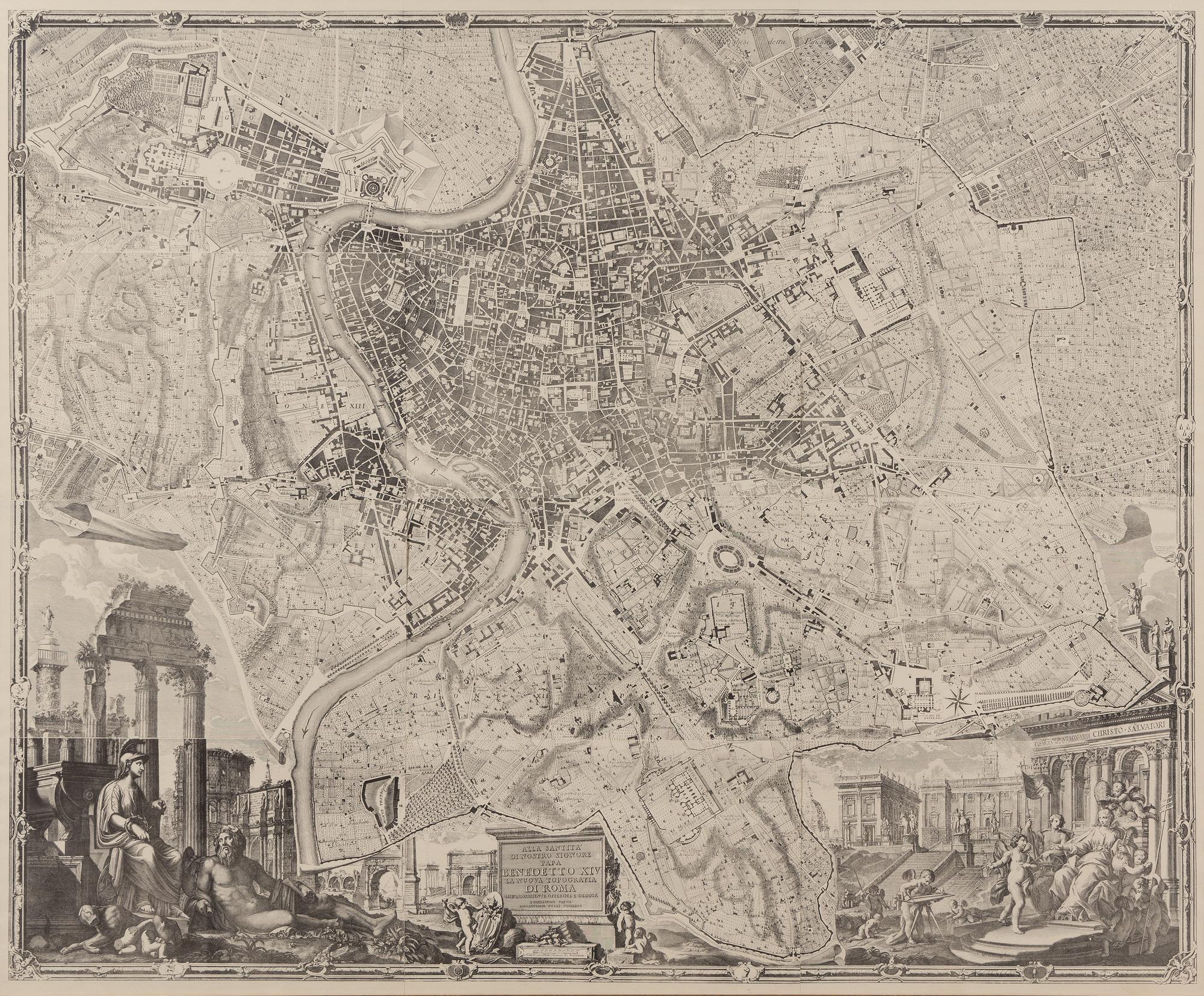 [MAPS & ATLASES]. NOLLI, Giovanni Battista (c.1692-1756). [ Nuova Pianta di Roma . Rome: 1748], but 20th Century. Wall map of Rome, on 24 joined sheets mounted on linen.