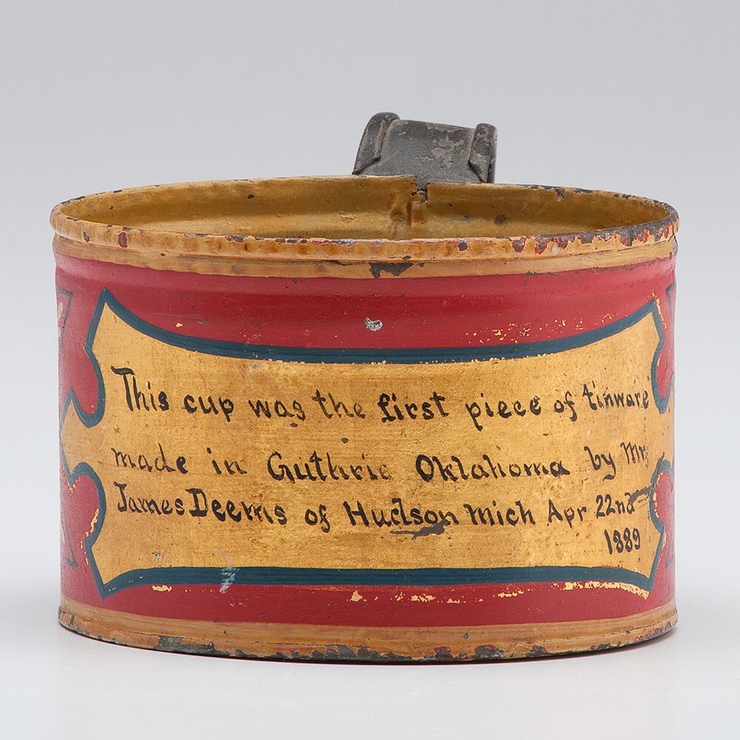 Oklahoma Land Rush of 1889, Beautifully Painted First Piece of Tinware Made in Guthrie, OK