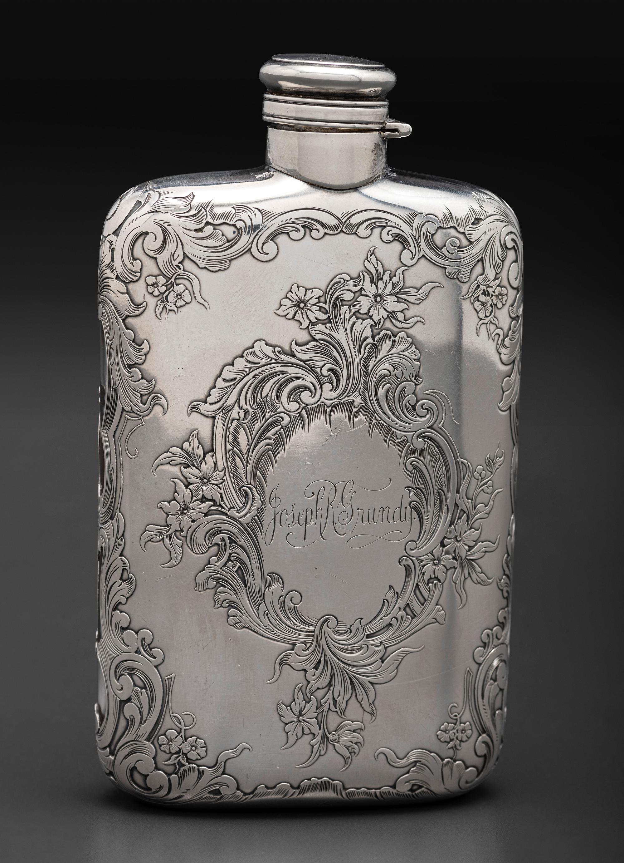 An American Silver Mounted Glass Flask