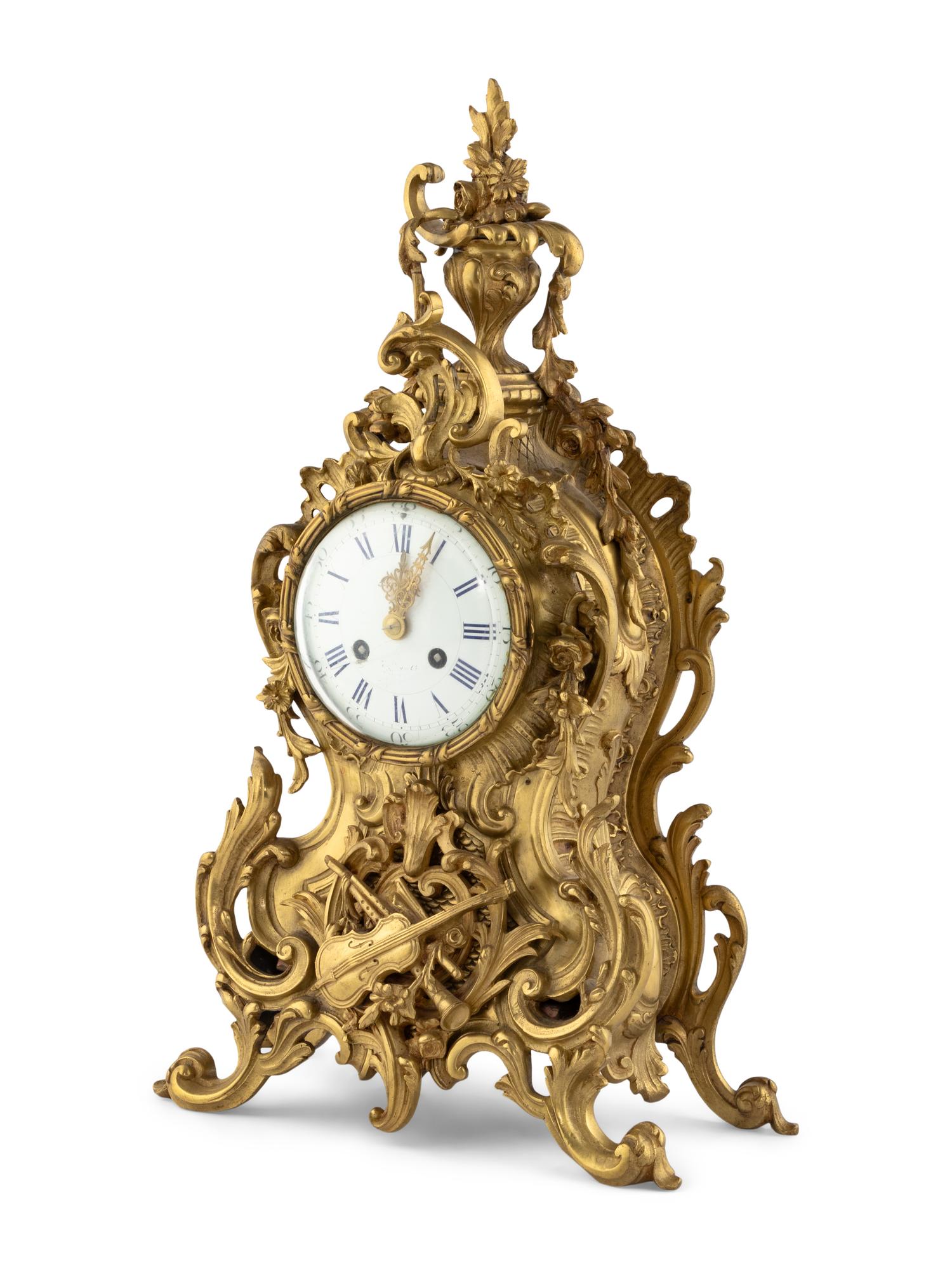 A Louis XV Style Gilt-Bronze Mantel Clock