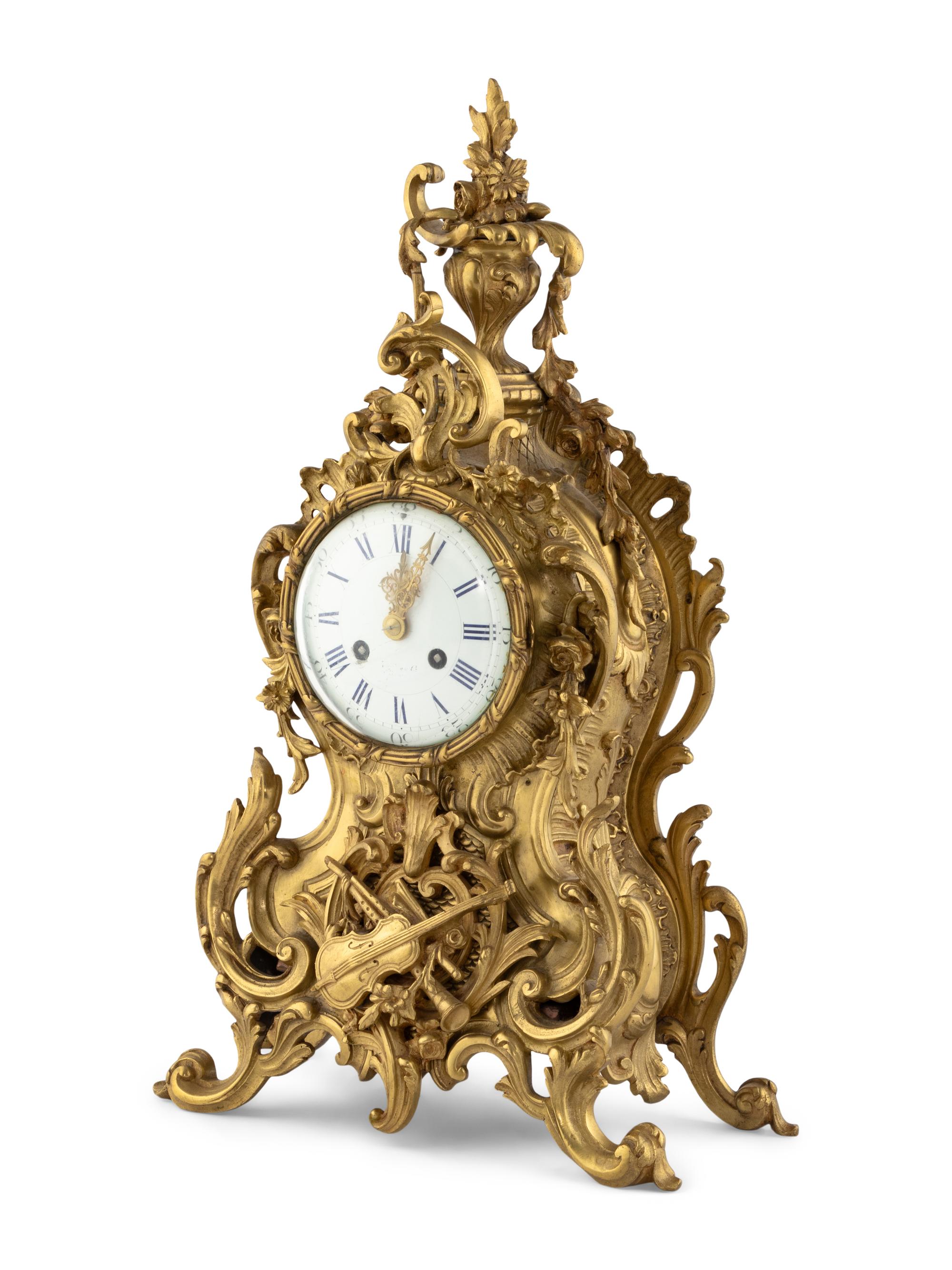A Louis XV Style Gilt-Bronze Mantel Clock