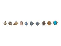 10 Chinese Hardstone and Glass Inset Silver and Metal Rings
