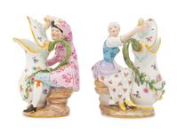 A Pair of Meissen Porcelain Figural Pitchers