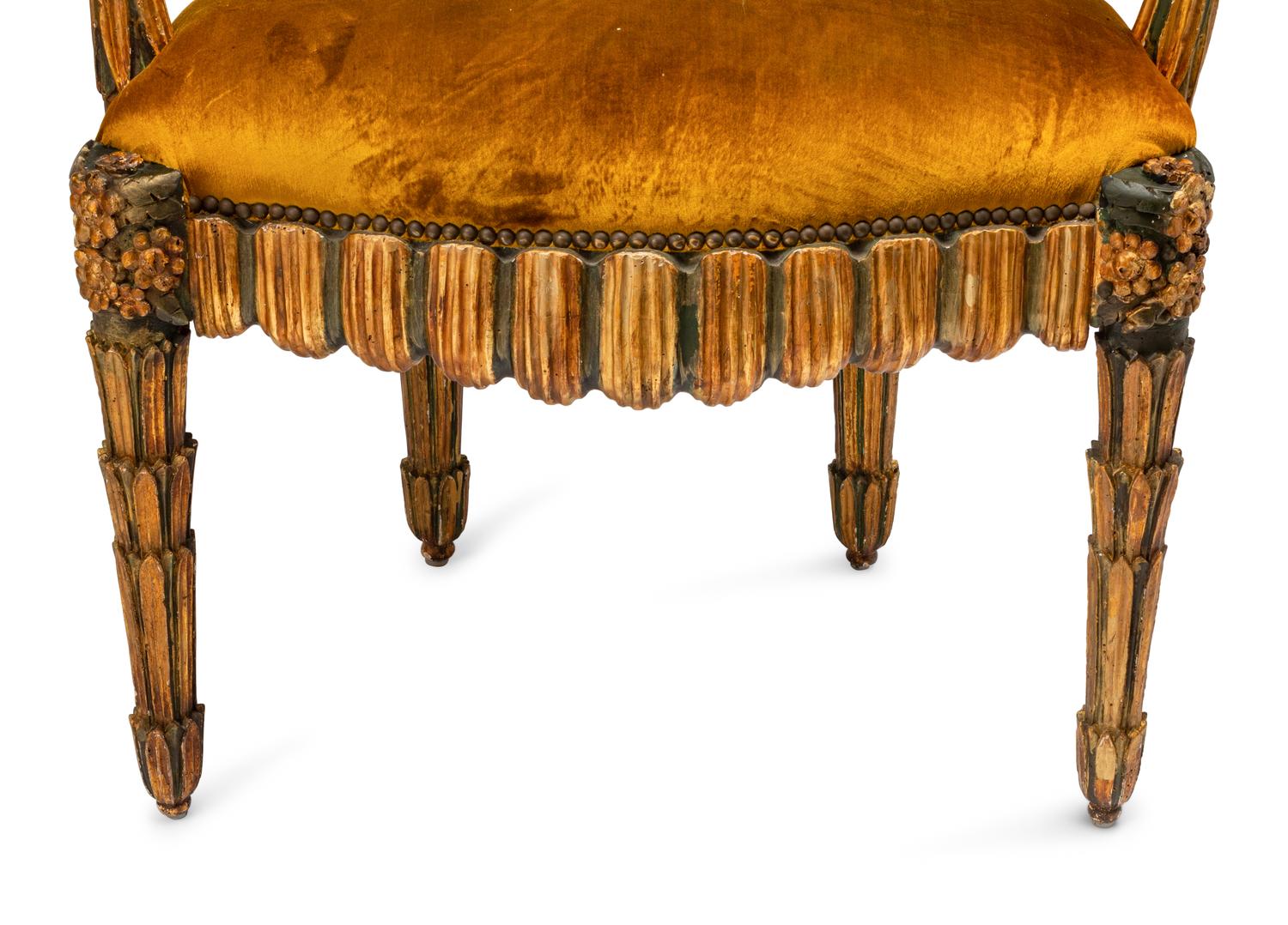 A Pair of Italian Grotto Style Painted and Parcel Gilt Armchairs