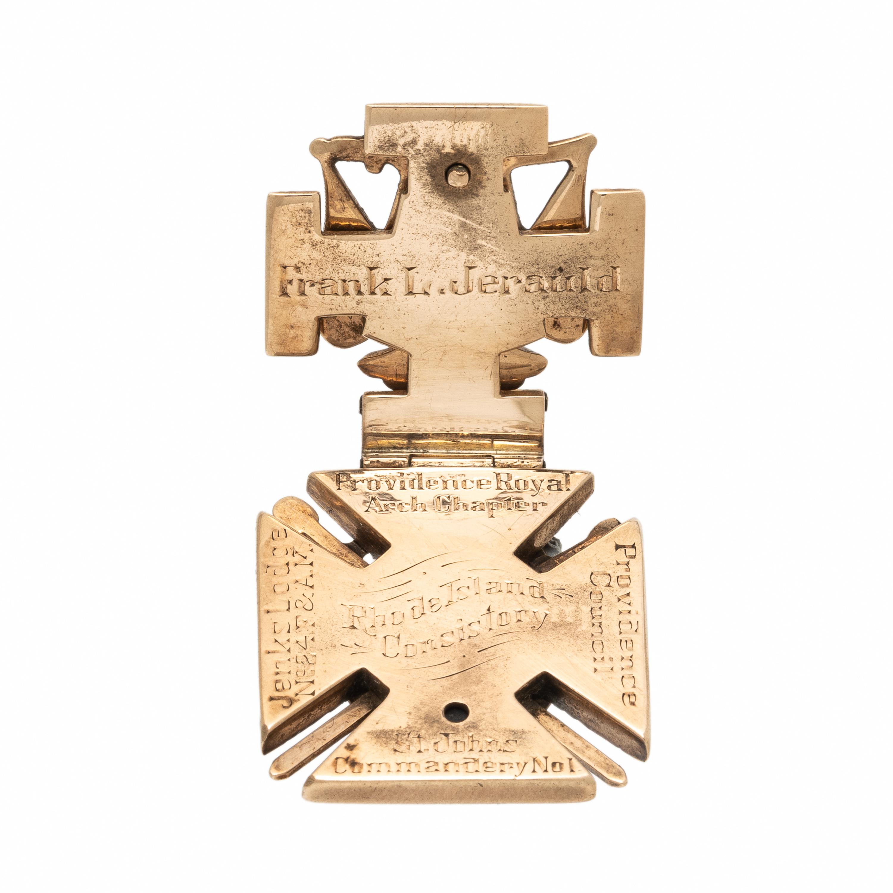 Enamel, Multigem, and Yellow Gold Masonic Pendant