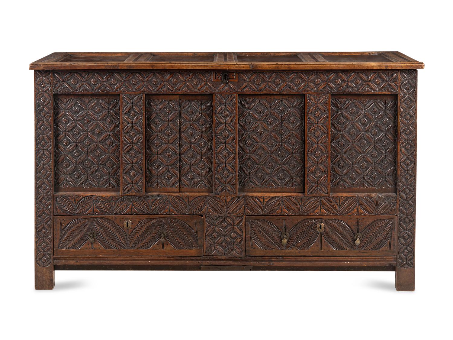 A Charles II Carved Oak Coffer