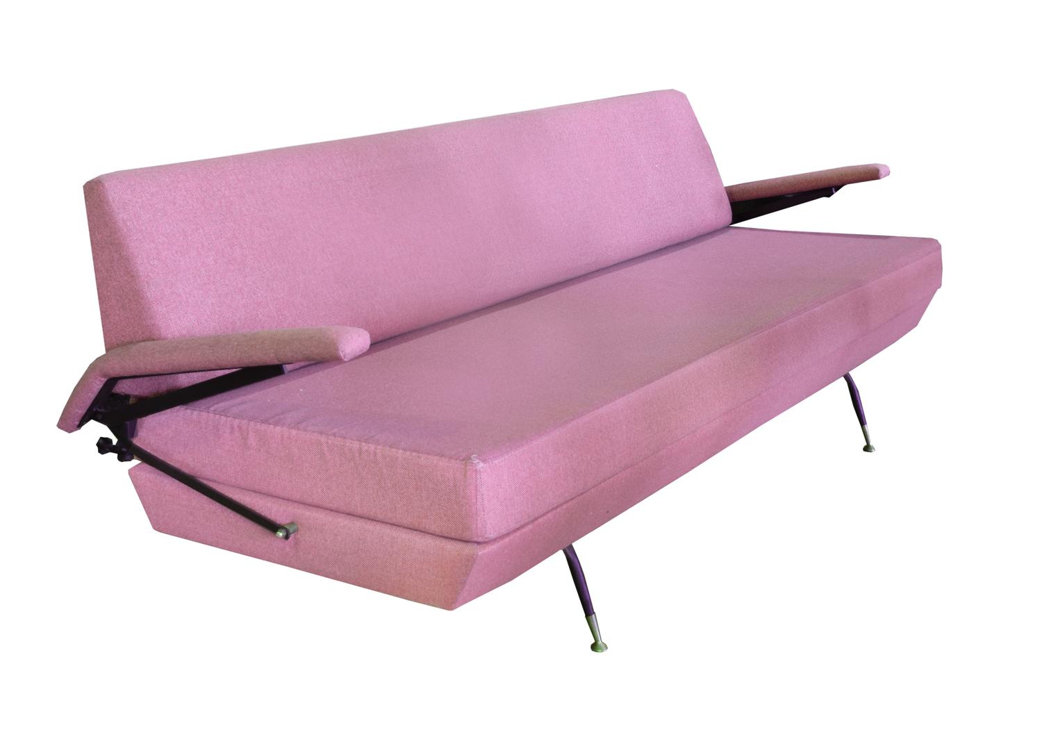 An Iron and Brass Sofa/Bed in the Style of Osvaldo Borsan 79" W x 35" D x 30" H — Italian, Mid-20th Century