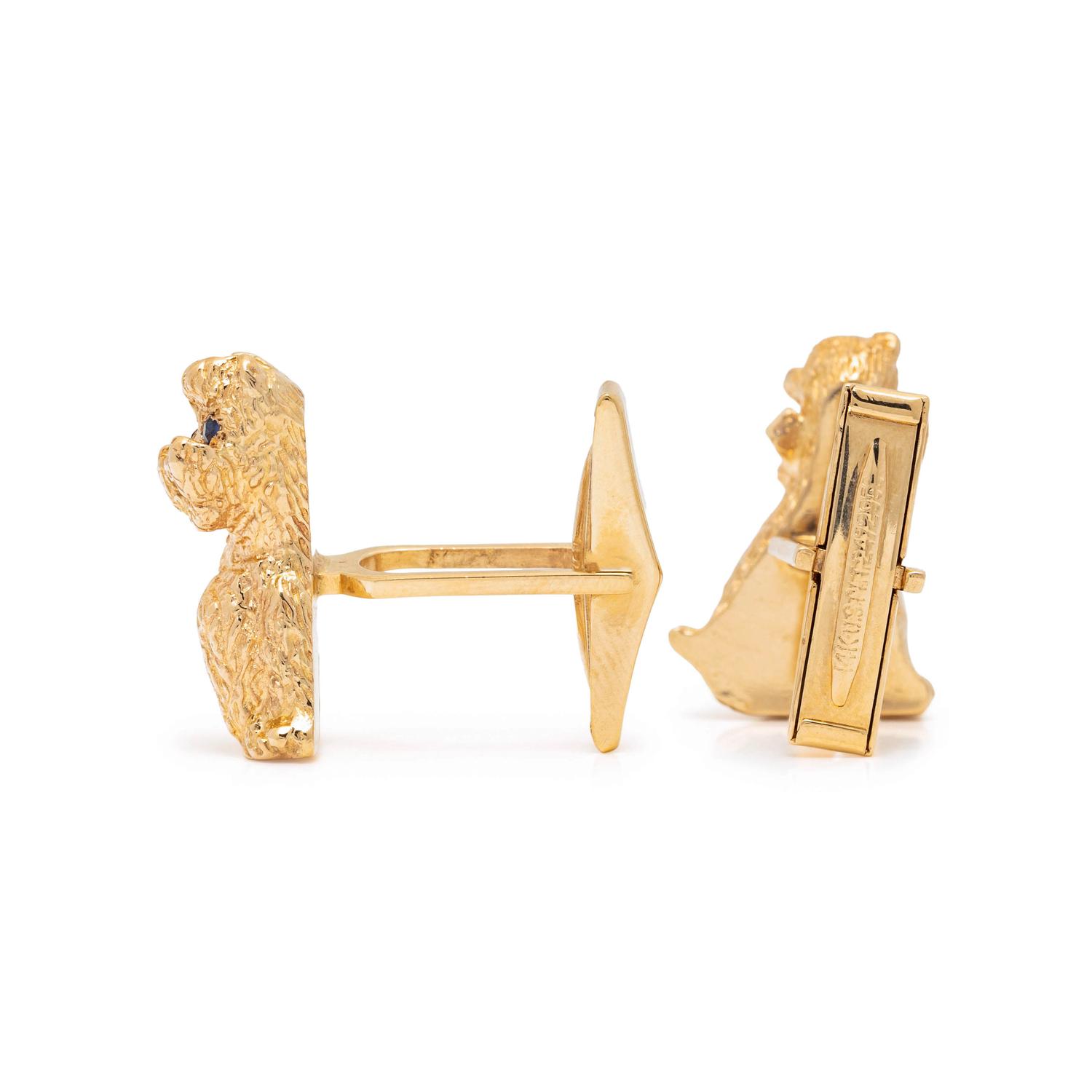 RUSER, YELLOW GOLD POODLE CUFFLINKS