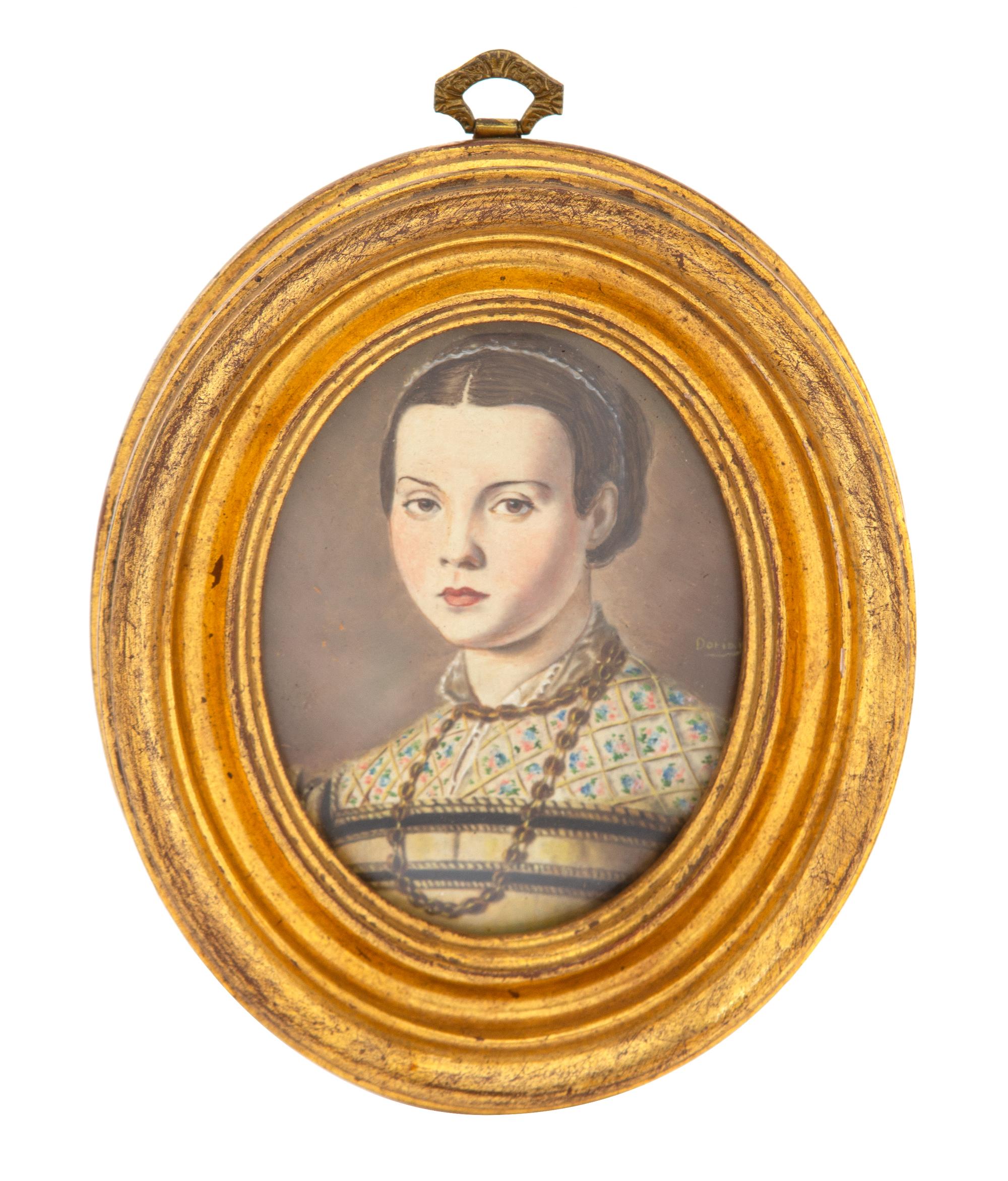 An Italian Miniature in Giltwood Frame 2 7/8 x 2 1/4 inches. — 19TH CENTURY