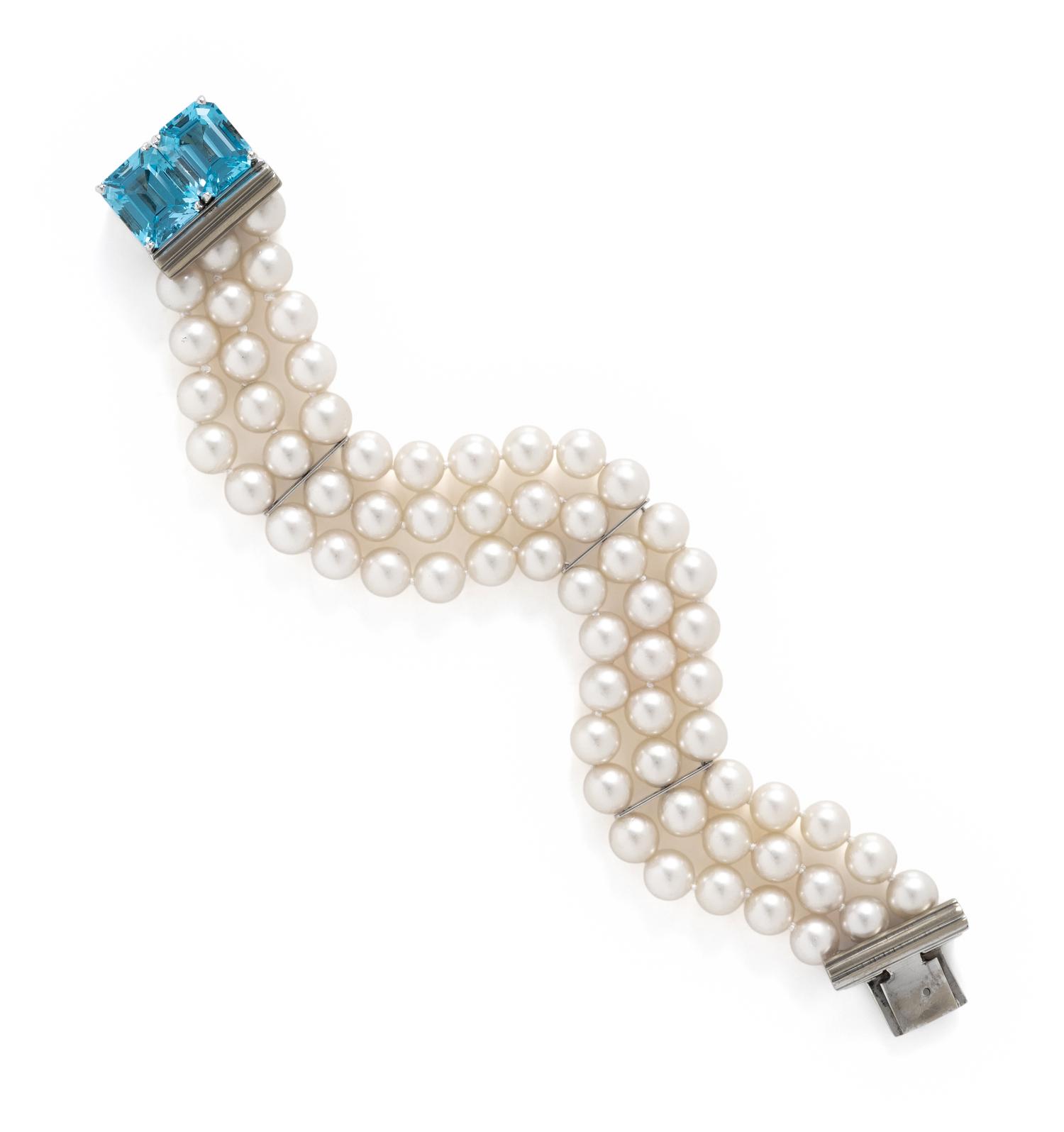 MAYOR'S, BLUE TOPAZ AND CULTURED PEARL BRACELET