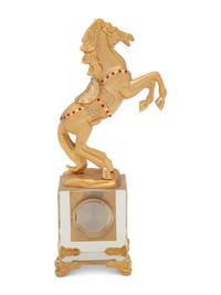 A Gilt Metal and Jeweled Desk Clock