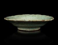 A Crackled Green Glazed Porcelain Floriform Dish