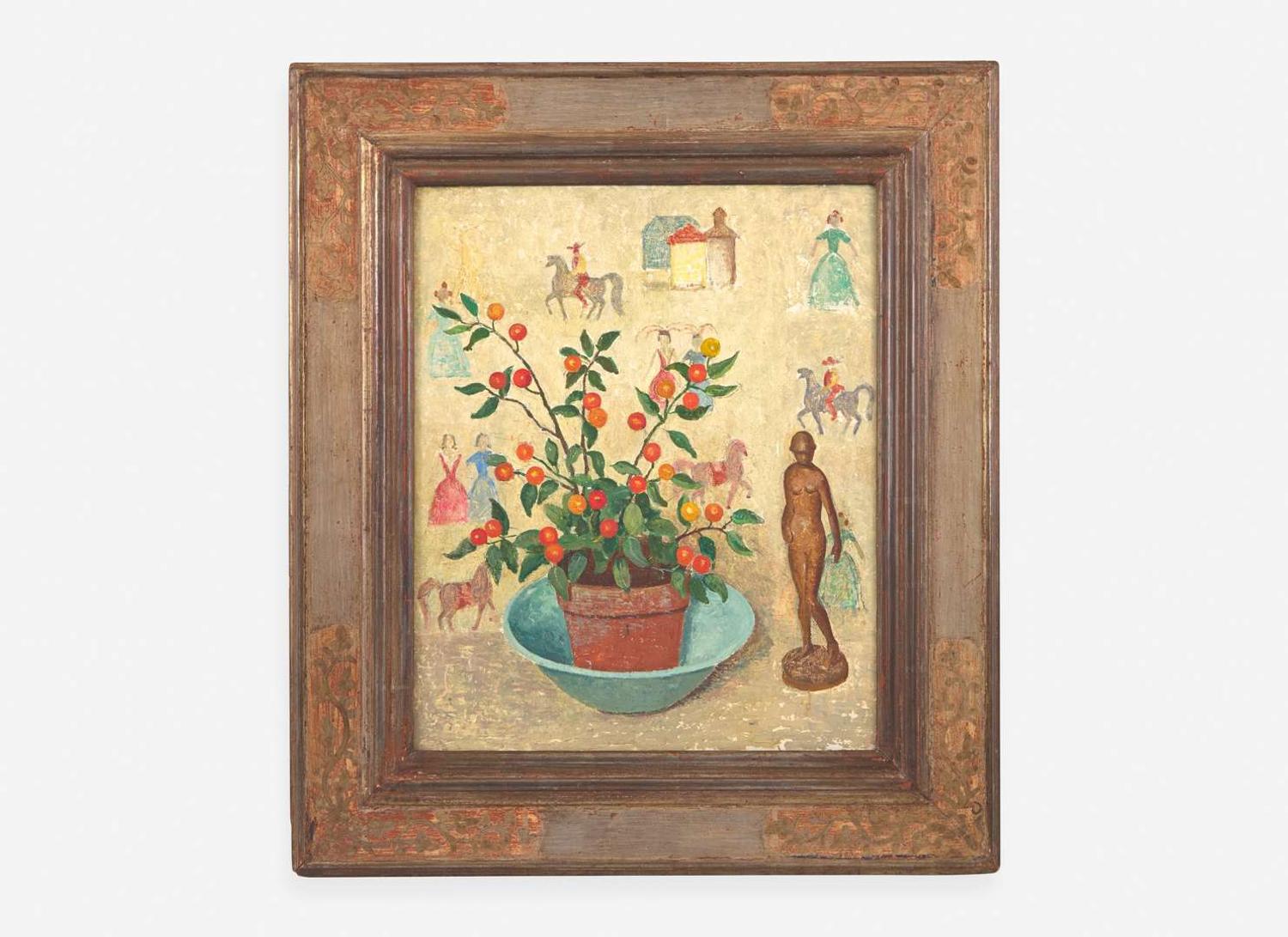 Emma Fordyce MacRae (American, 1887-1974) - Jerusalem Cherries with Figured Background; with Study of Amaryllis verso