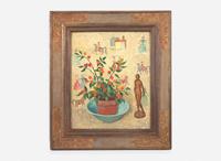 Emma Fordyce MacRae (American, 1887-1974) - Jerusalem Cherries with Figured Background; with Study of Amaryllis verso