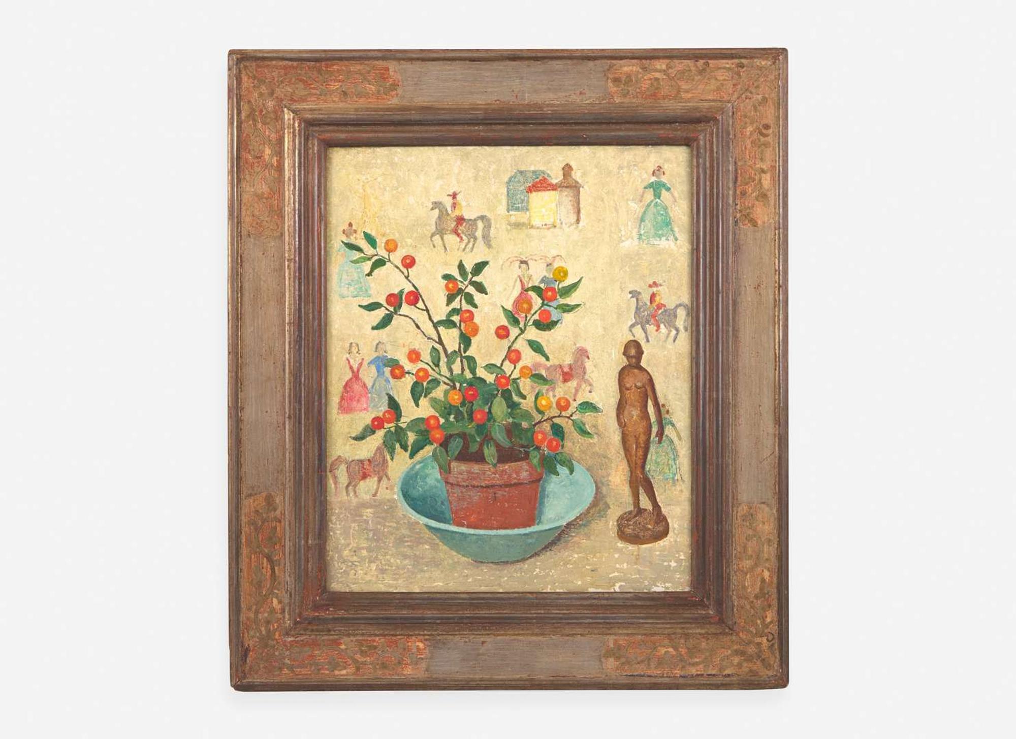 Emma Fordyce MacRae (American, 1887-1974) - Jerusalem Cherries with Figured Background; with Study of Amaryllis verso