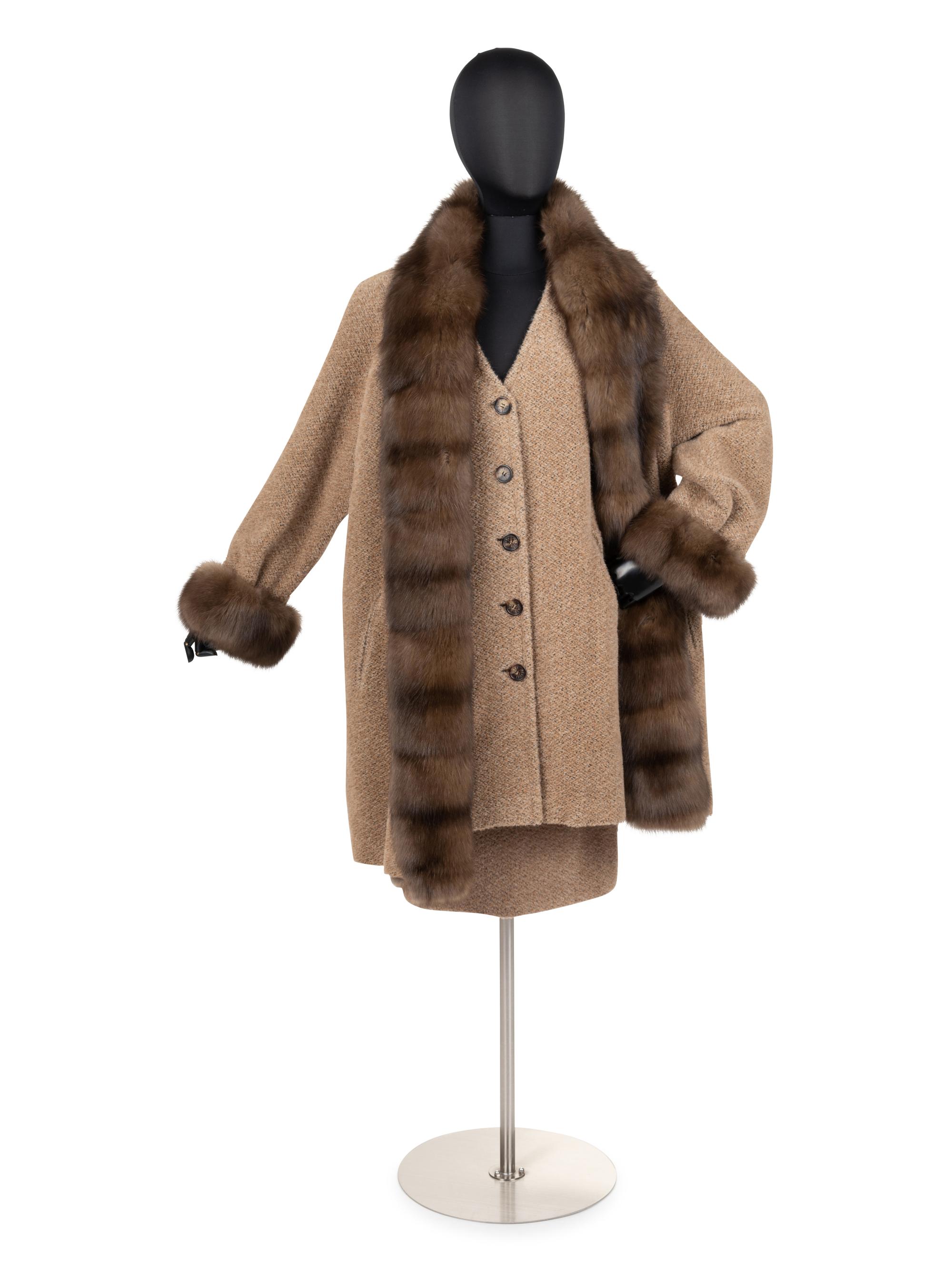 J. Mendel Wool Coat and Skirt Ensemble Trimmed with Sable Fur, 1990-2000s