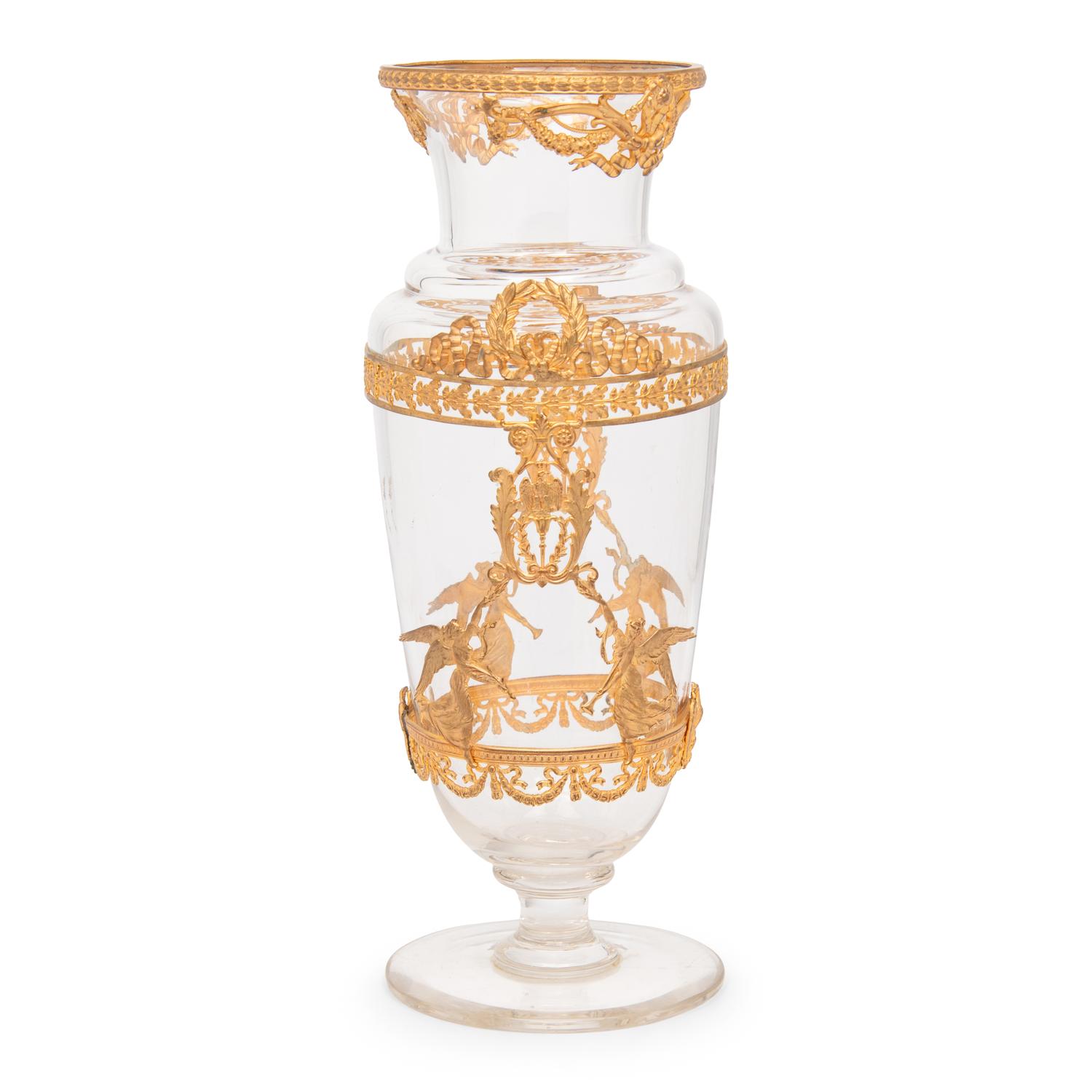A French Neoclassical Style Gilt Metal Mounted Glass Vase