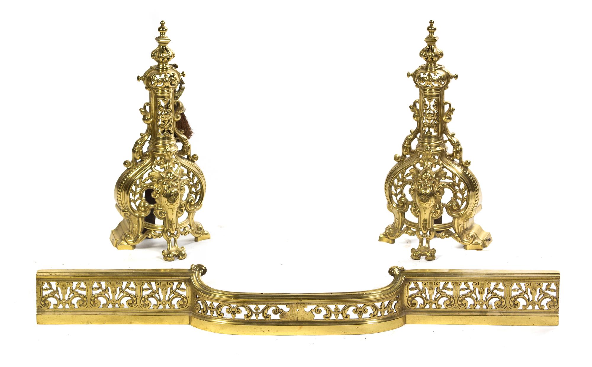 A Pair of Gilt Brass Neoclassical Chenets, Height of first 22 3/4 inches.
