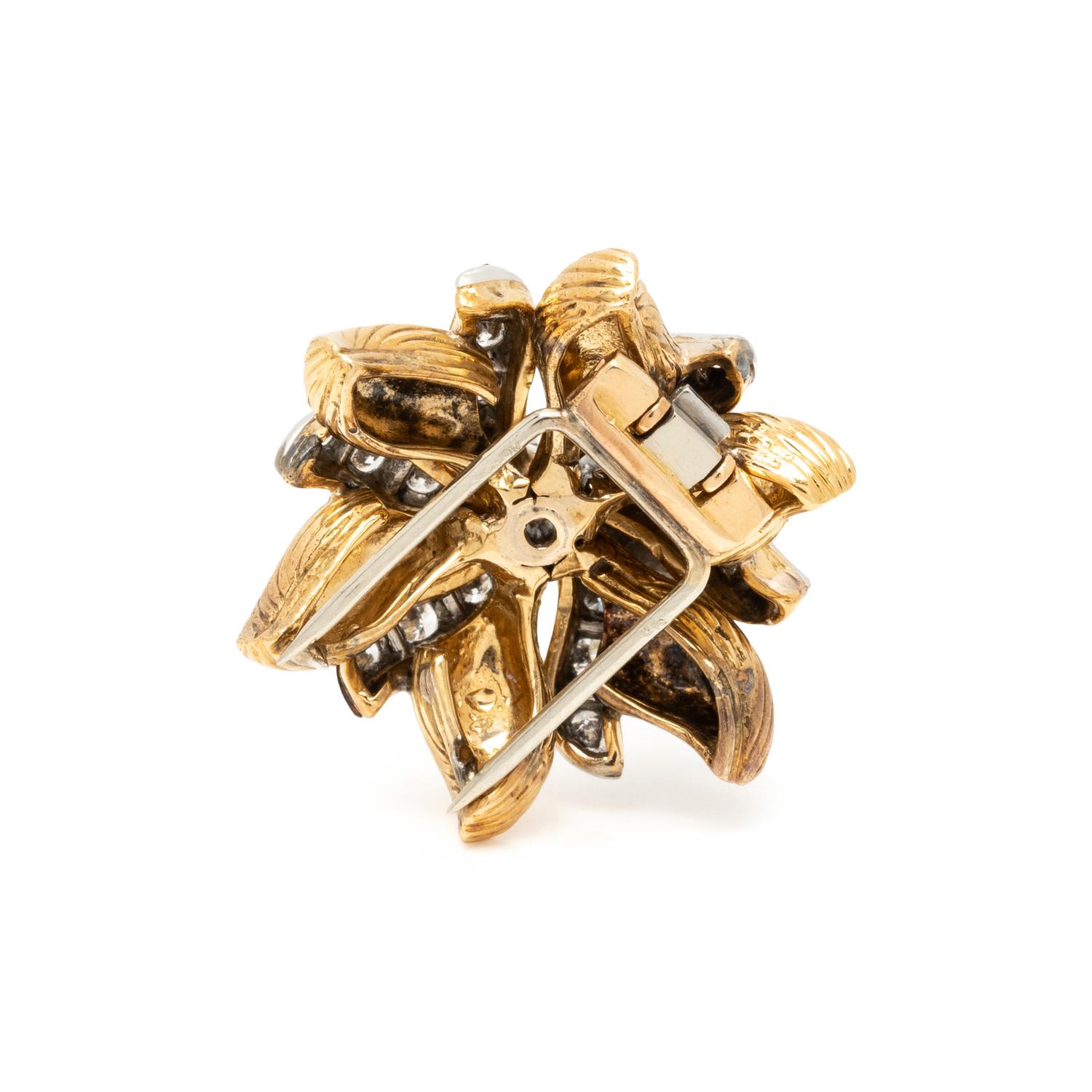 DIAMOND, YELLOW GOLD, AND PLATINUM BROOCH