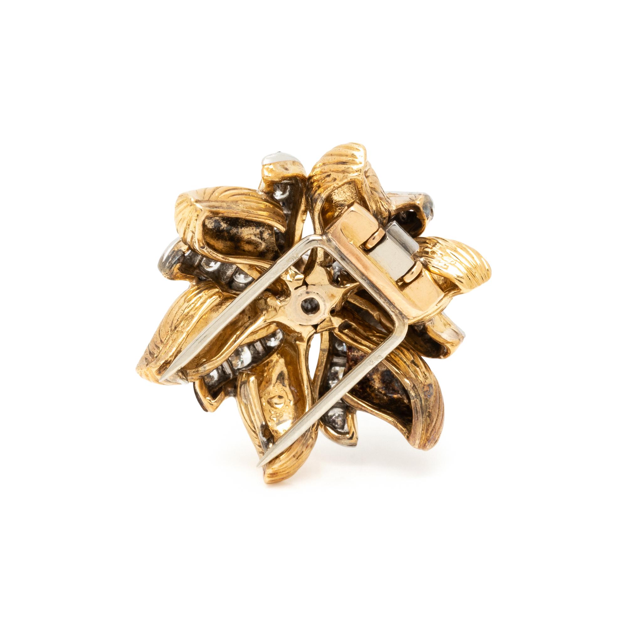 DIAMOND, YELLOW GOLD, AND PLATINUM BROOCH
