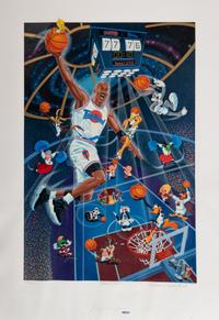 A Michael Jordan Signed Autograph Upper Deck Print and Family Invitation / Tickets to Space Jam Premiere,