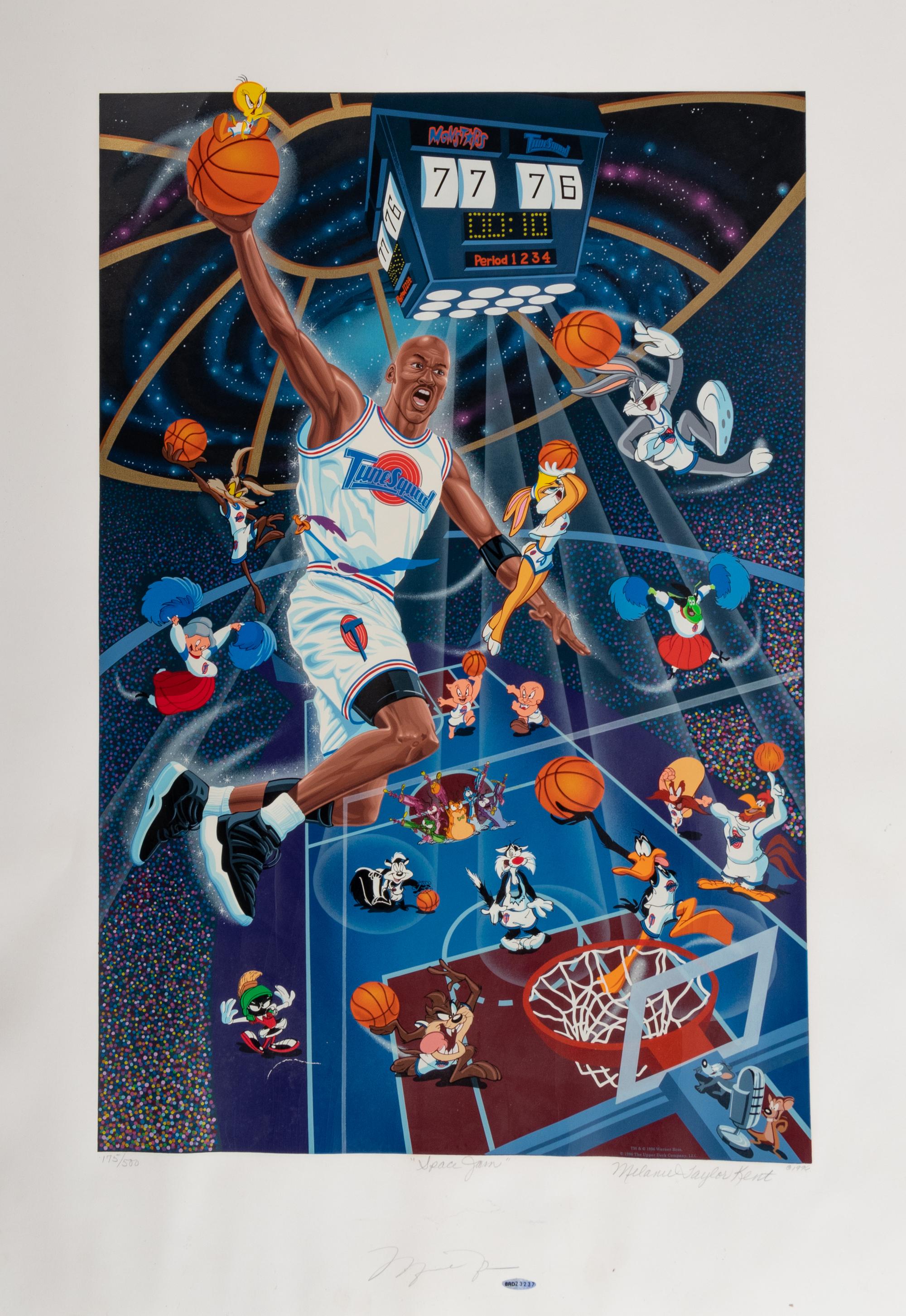 A Michael Jordan Signed Autograph Upper Deck Print and Family Invitation / Tickets to Space Jam Premiere,