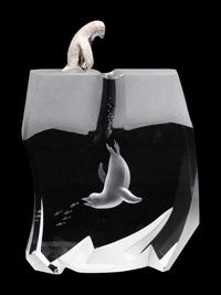 A Steuben Glass and Silver Ice Hunter Sculpture