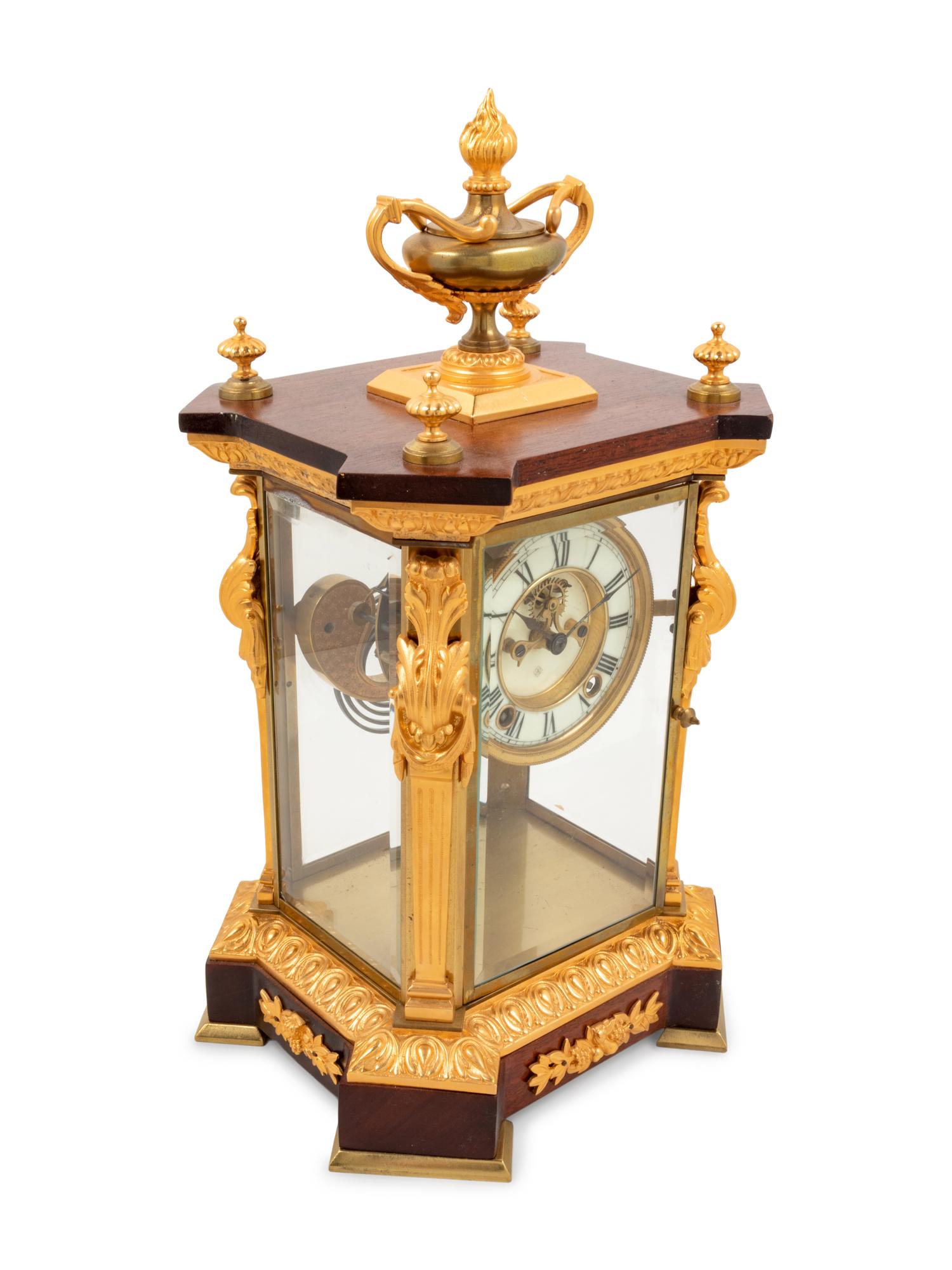 An Ansonia Commodore Gilt Metal Mounted Crystal Mantel Clock