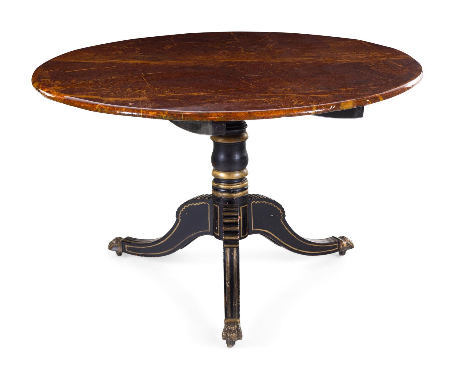 A Regency Faux Marble and Parcel Gilt Decorated Tilt-Top Breakfast Table