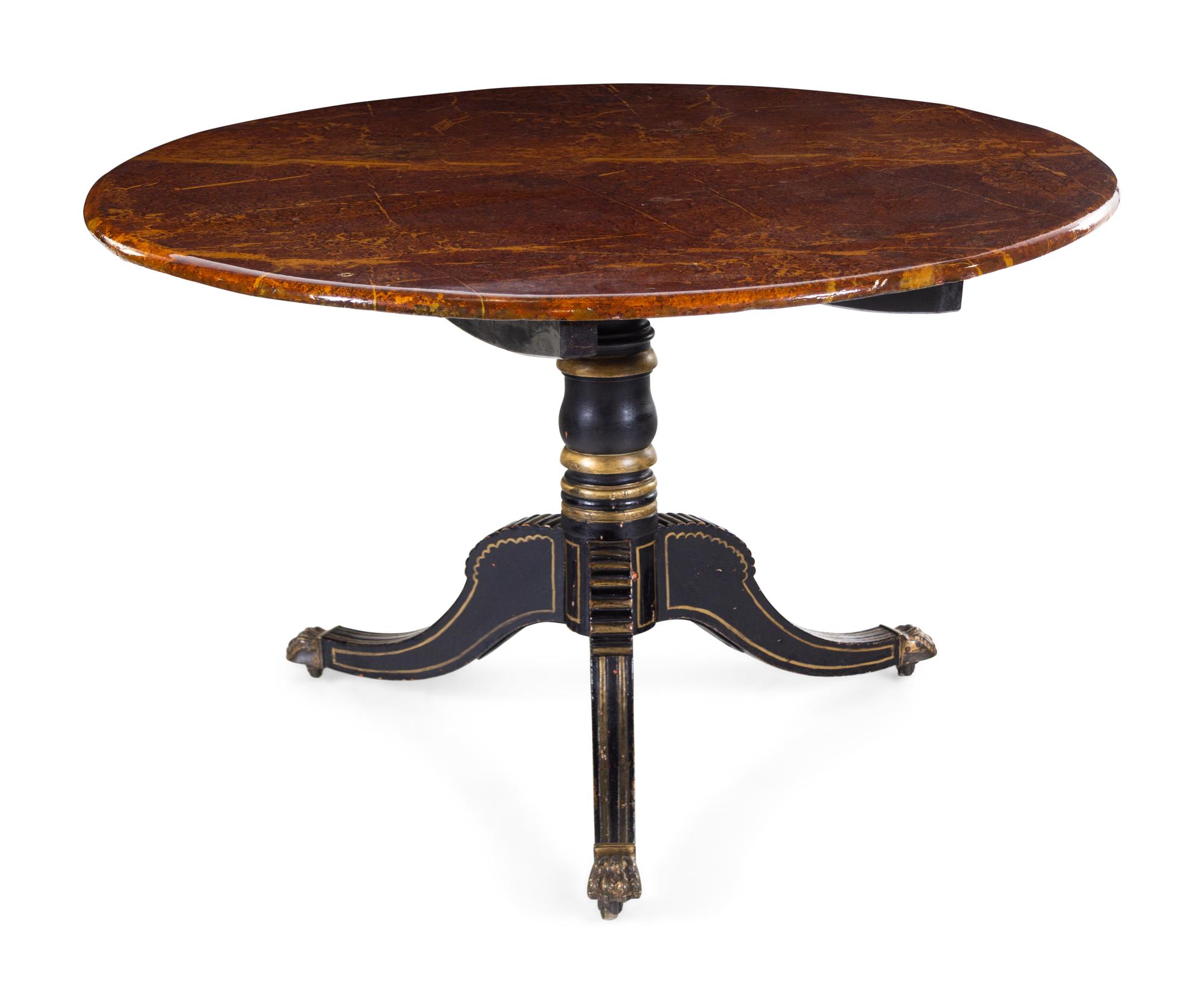 A Regency Faux Marble and Parcel Gilt Decorated Tilt-Top Breakfast Table