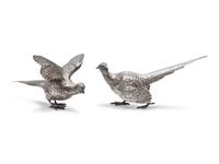 A Pair of English Silver Pheasant Table Ornaments