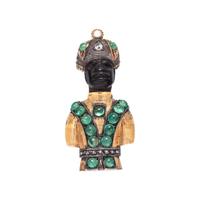 YELLOW GOLD, EMERALD AND DIAMOND MORETTO BROOCH