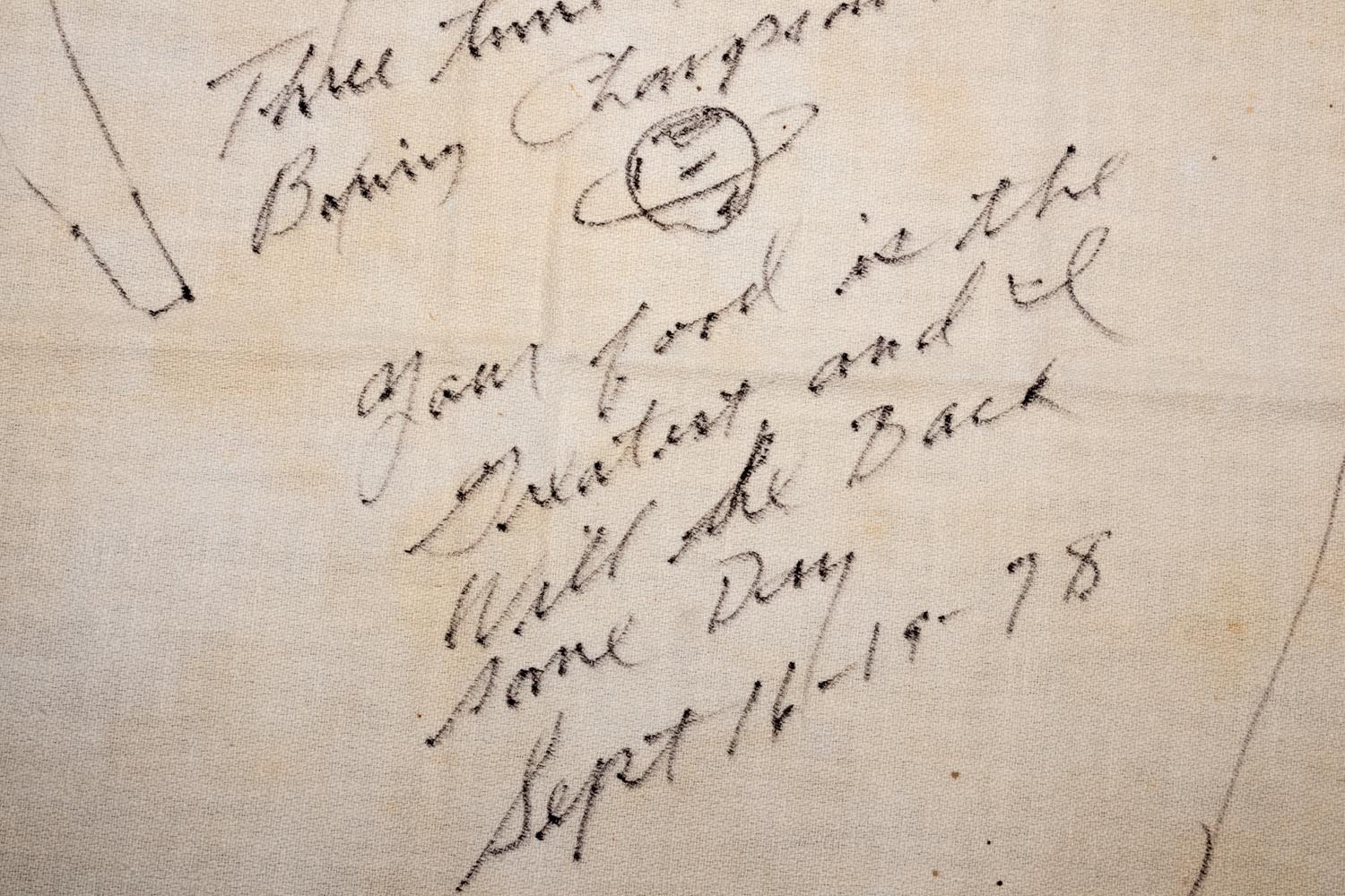 A Muhammad Ali Signed Autograph Drawing of a Boxing Glove Gifted to New Orleans Restaurant The Day After Second Leon Spinks Fight In 1978,
