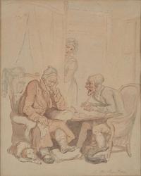 Thomas Rowlandson (British, 1756-1827) - The Last Will (Seated Figures); together with Death as Host (Dinner Party with Skeleton) (Two Works)