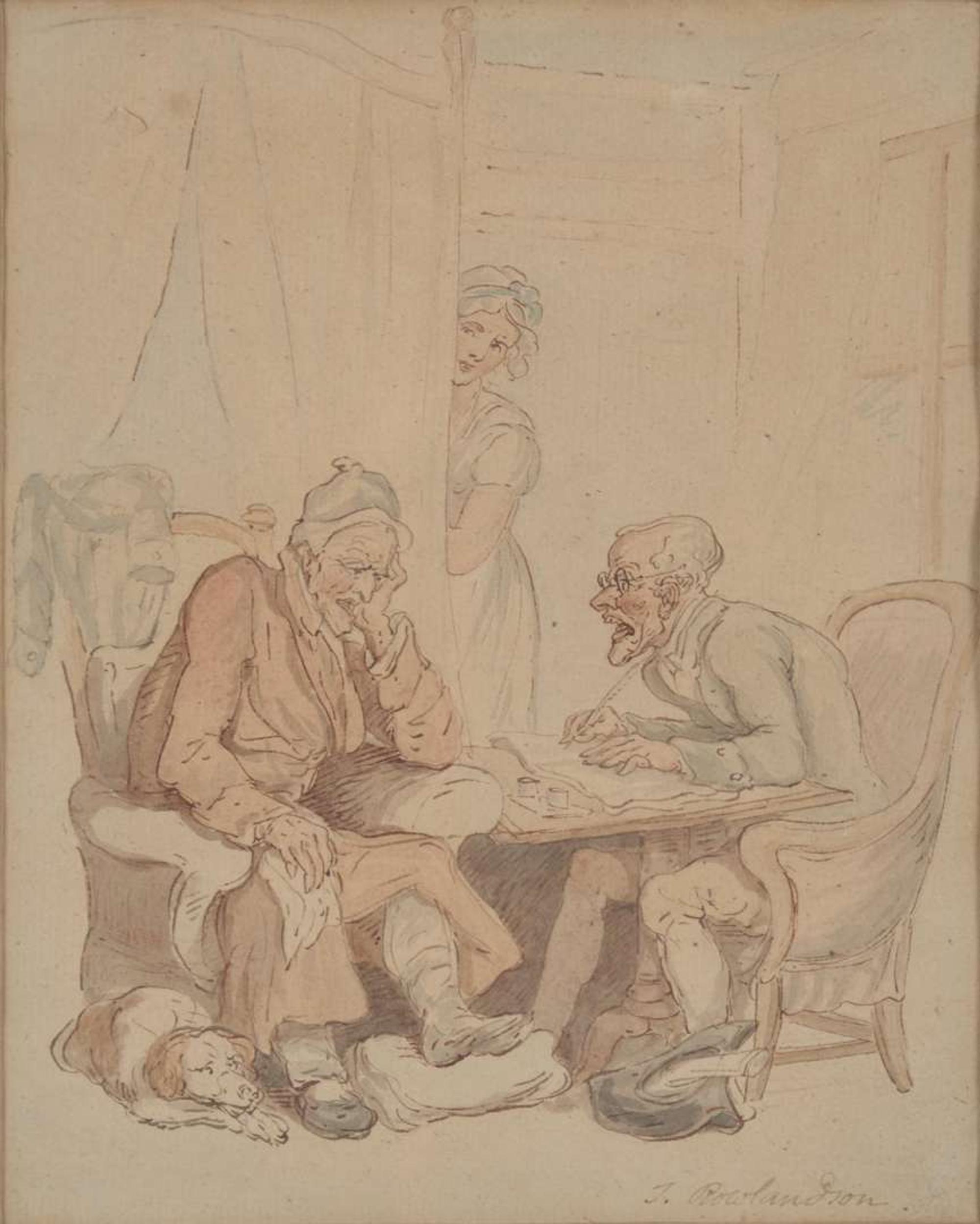 Thomas Rowlandson (British, 1756-1827) - The Last Will (Seated Figures); together with Death as Host (Dinner Party with Skeleton) (Two Works)