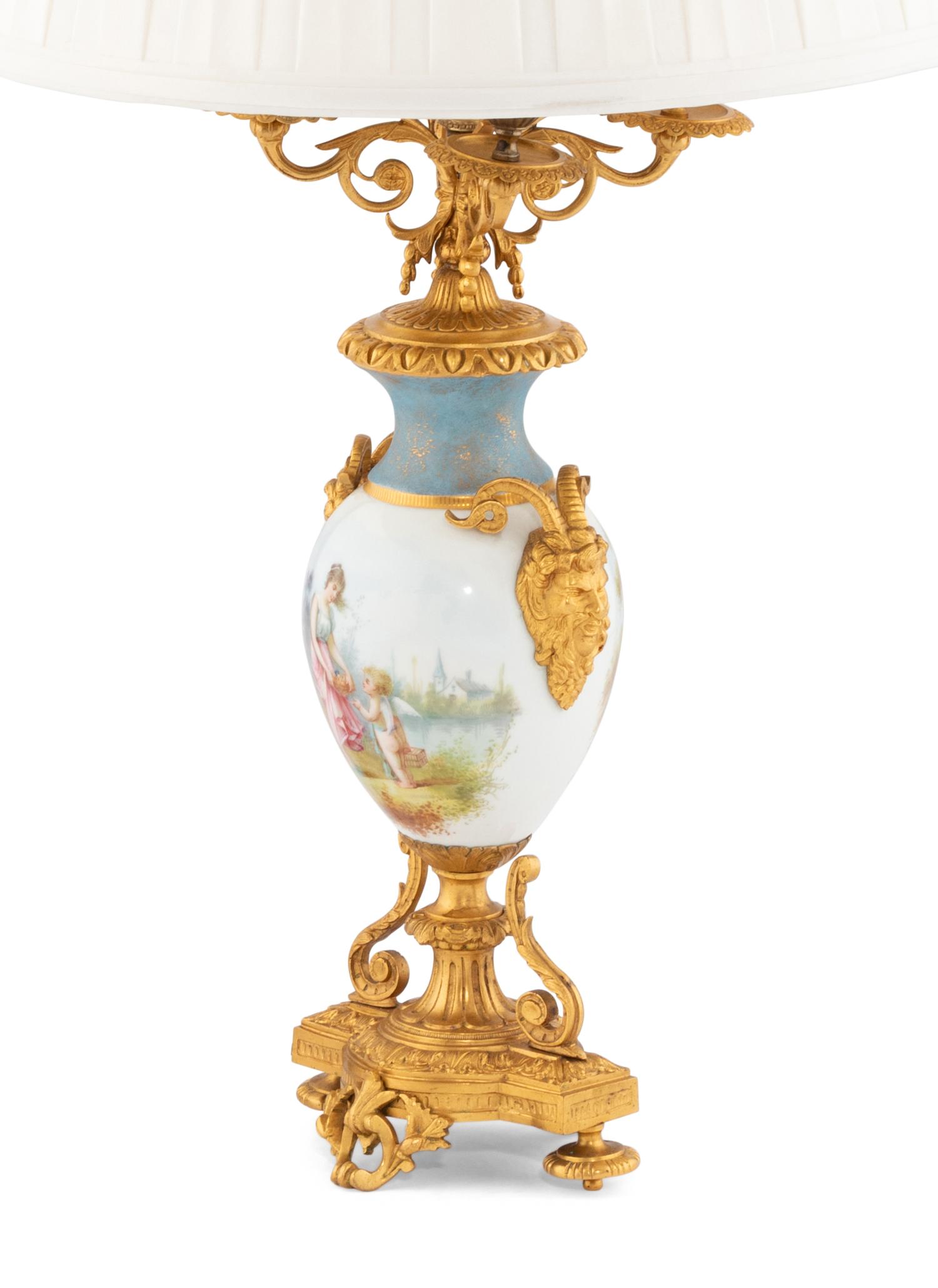 A Gilt Bronze Mounted Sèvres Style Porcelain Urn Mounted as a Lamp