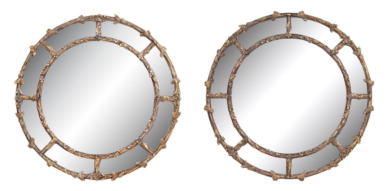 A Pair of Whimsical Gilt Circular Mirrors Diameter 49 inches. — 20TH CENTURY