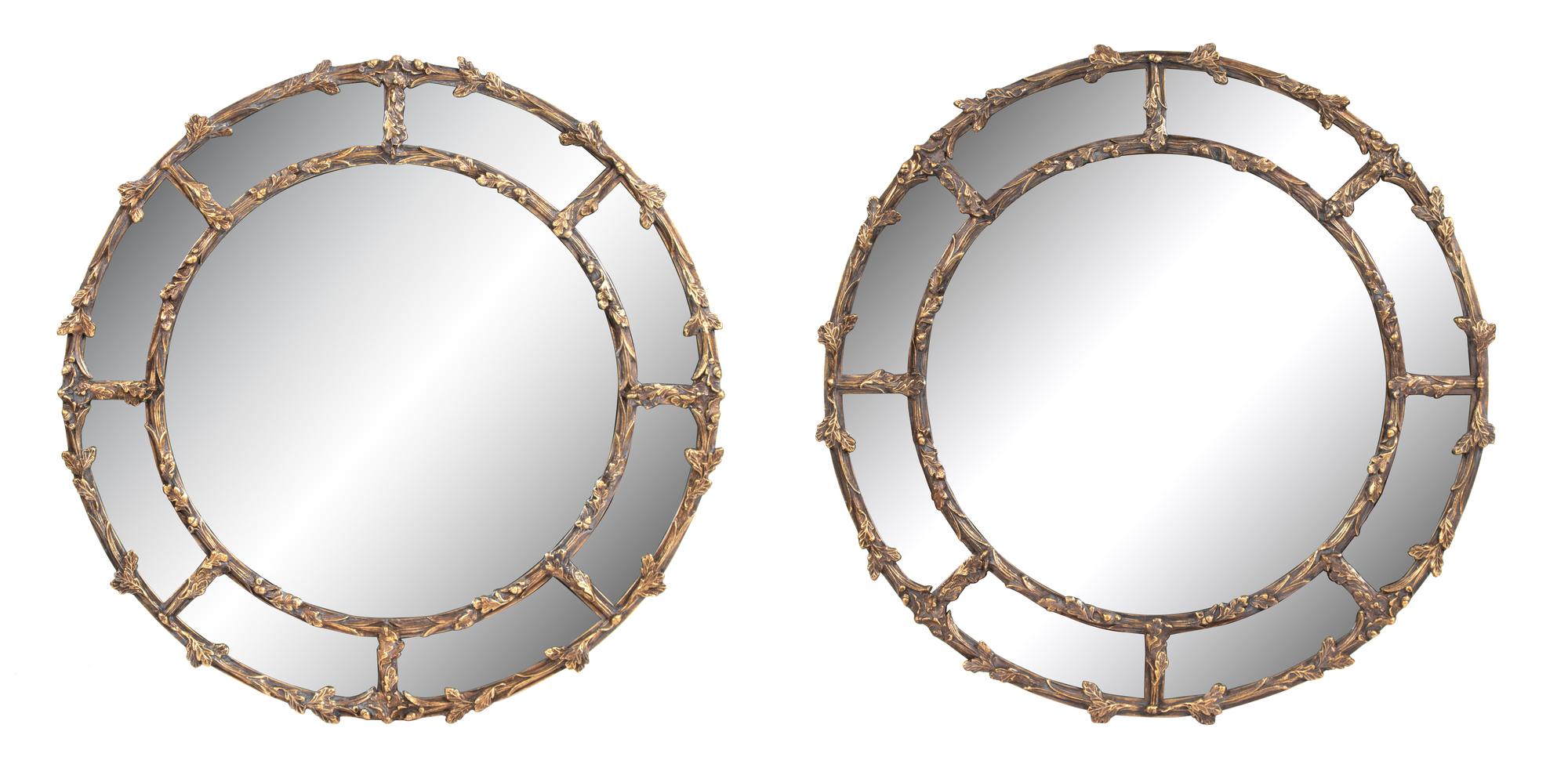 A Pair of Whimsical Gilt Circular Mirrors Diameter 49 inches. — 20TH CENTURY
