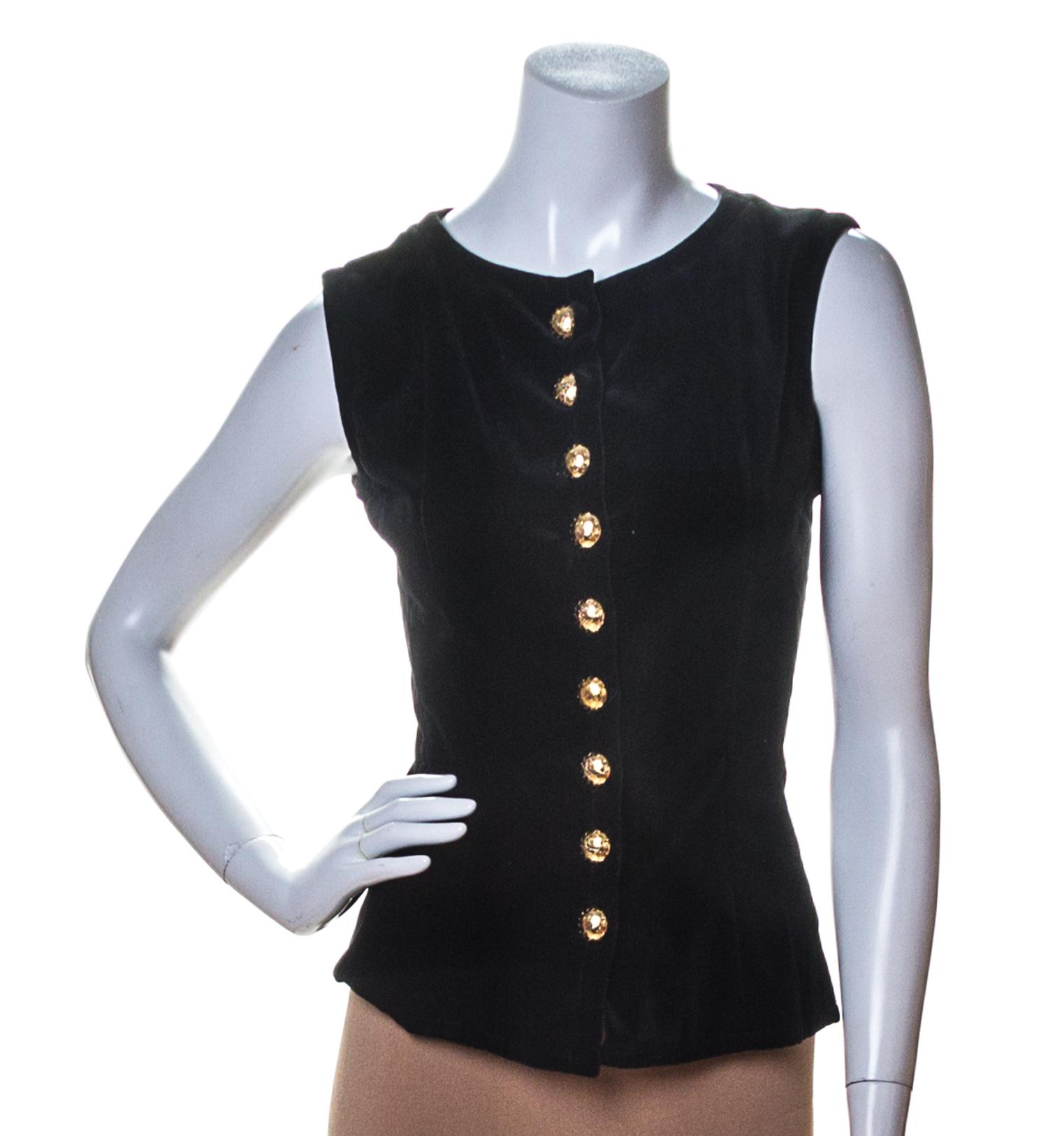 An Yves Saint Laurent Black Velvet Sleeveless Top, Size 34.