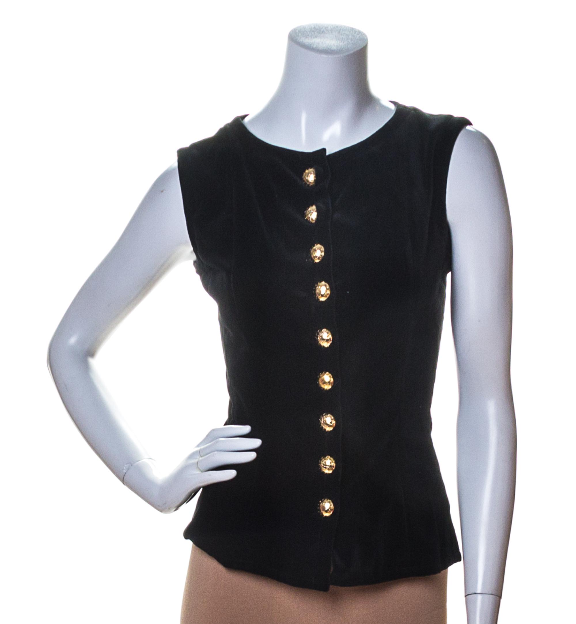 An Yves Saint Laurent Black Velvet Sleeveless Top, Size 34.