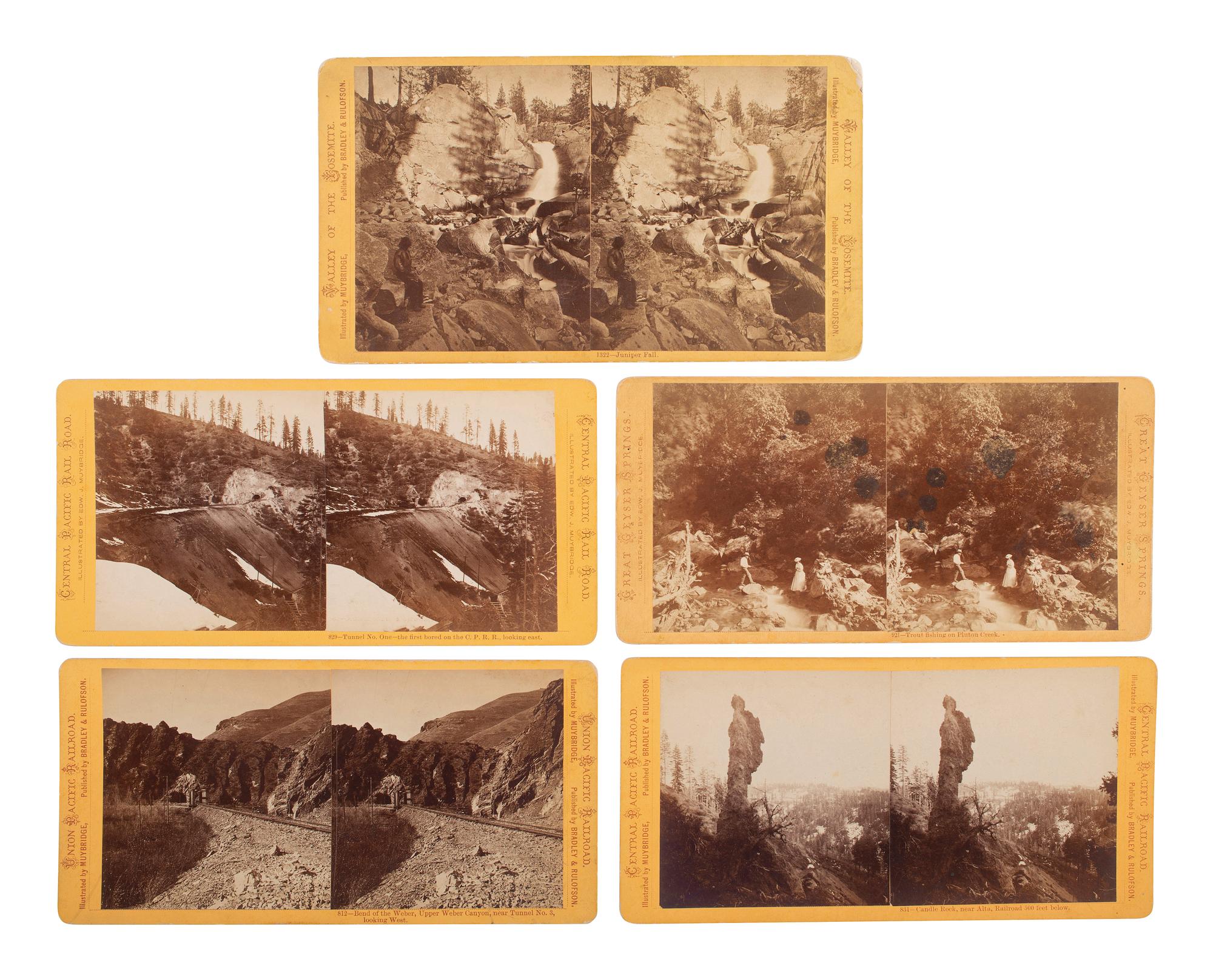 [WESTERN AMERICANA]. MUYBRIDGE, Eadweard (1830-1904), photographer. A group of 9 stereoviews of railroad and landscape views. San Francisco, CA: Bradley & Rulofson.