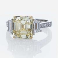 Colored Diamond, Platinum, and 18K White Gold Ring 4.41 Carat Rectangular Step-Cut Colored Diamond, GIA Certified